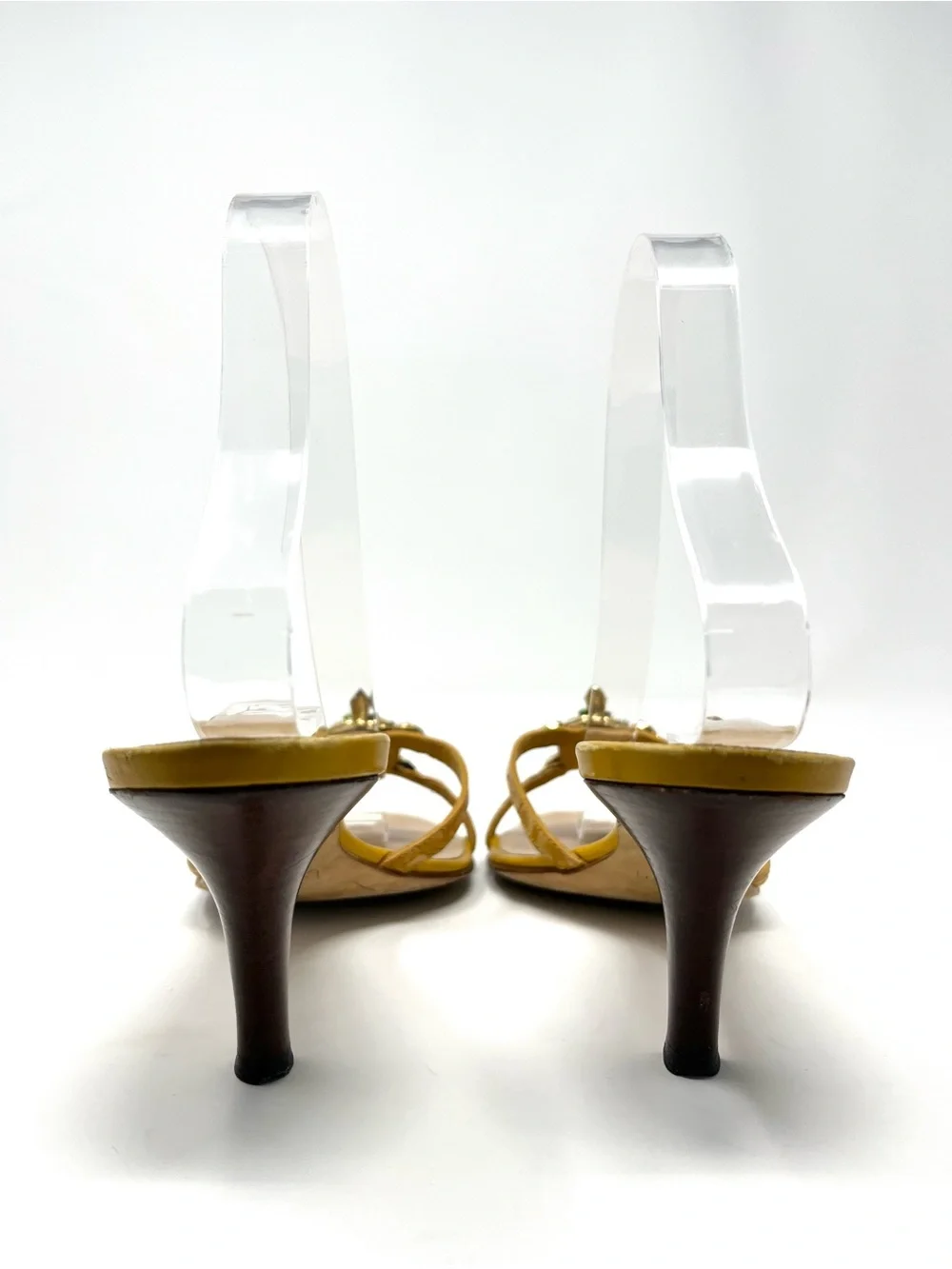 Vintage Giuseppe Zanotti Yellow Gold Crystal Turtle Sandals Kitten Heels 36 6